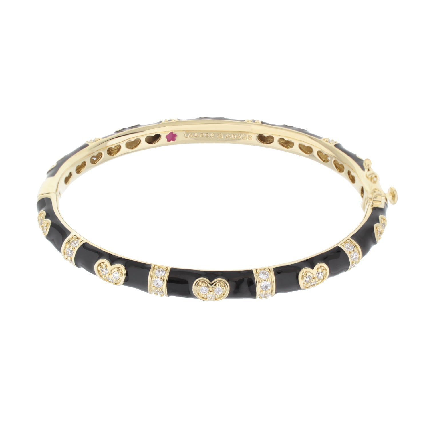 Pave Love Stackable Bangle — Double Heart, Lauren G Adams gold bracelet with black enamel on Tampa Home & Garden Store
