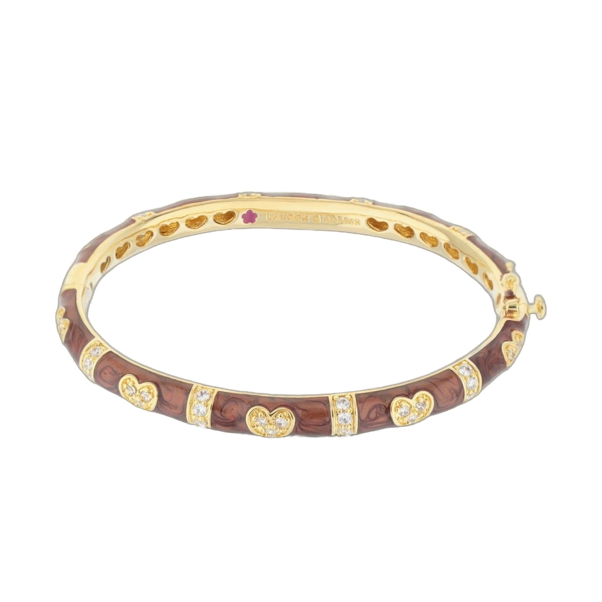 Pave Love Stackable Bangle — Double Heart Station, gold-tone with brown enamel and pavé crystals on Tampa Home & Garden Store