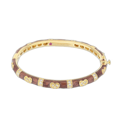 Pave Love Stackable Bangle — Double Heart Station, gold-tone with brown enamel and pavé crystals on Tampa Home & Garden Store
