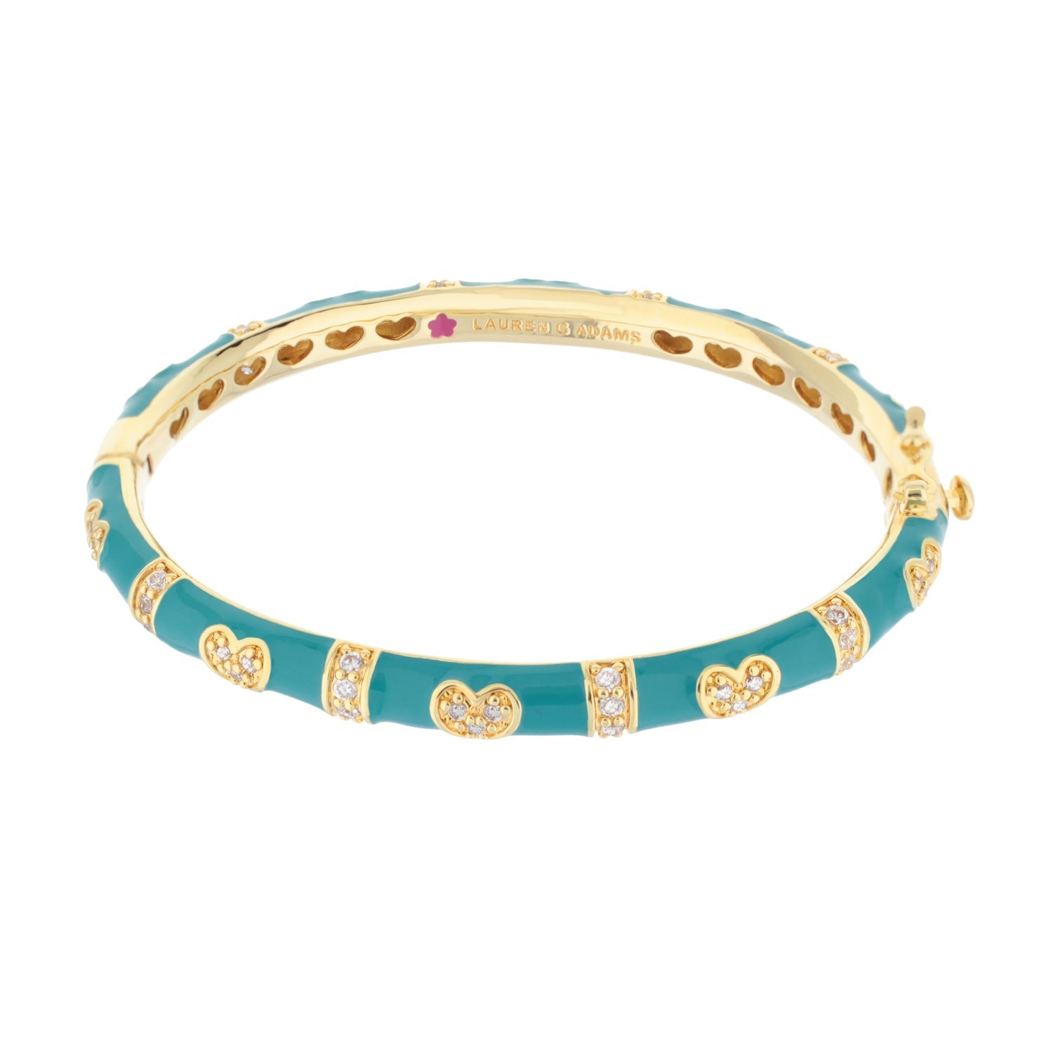 Pave Love Stackable Bangle turquoise enamel with gold heart stations by Lauren G Adams on Tampa Home & Garden Store