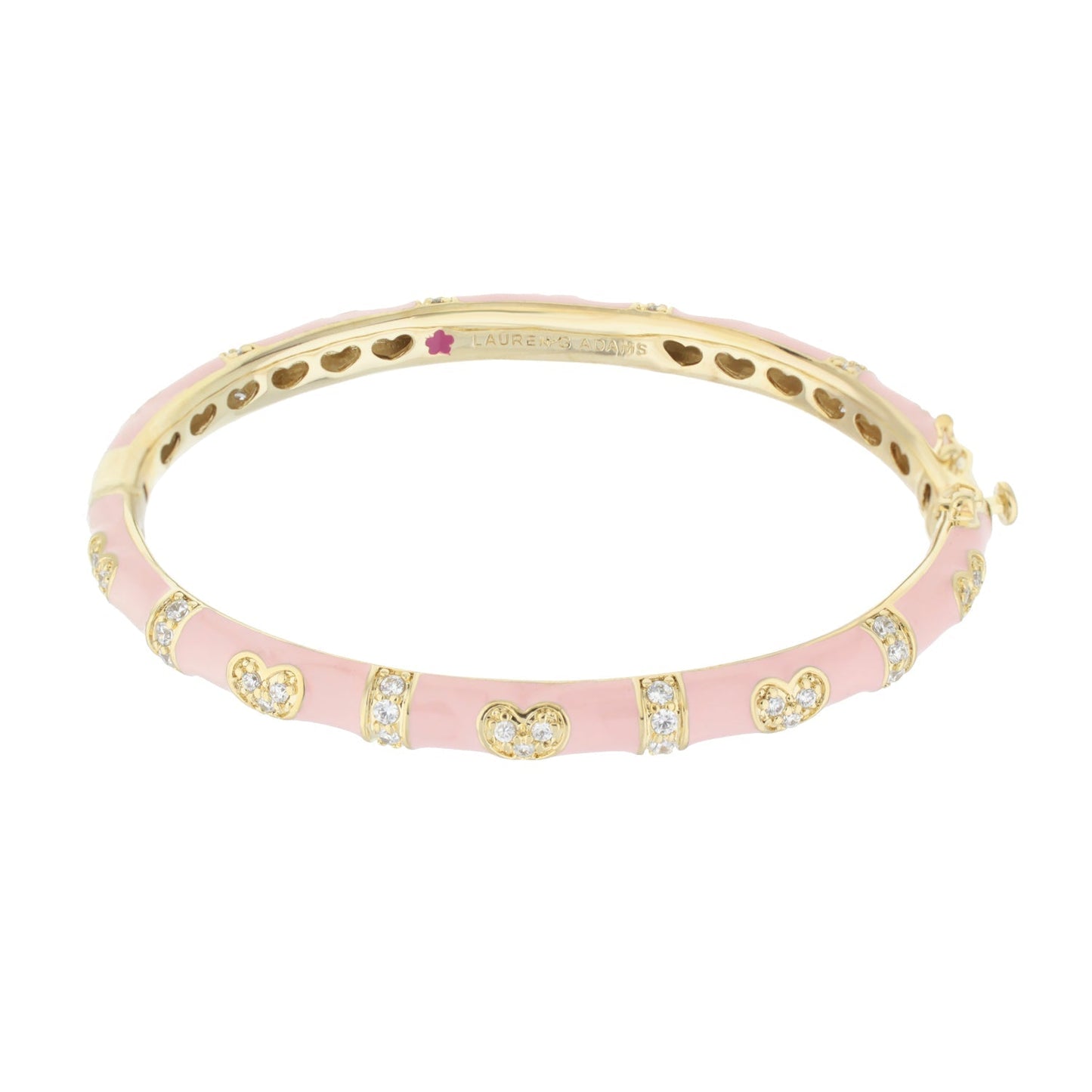 Pave Love Stackable Bangle by Lauren G Adams pink enamel gold-tone double heart stations crystals on Tampa Home & Garden Store