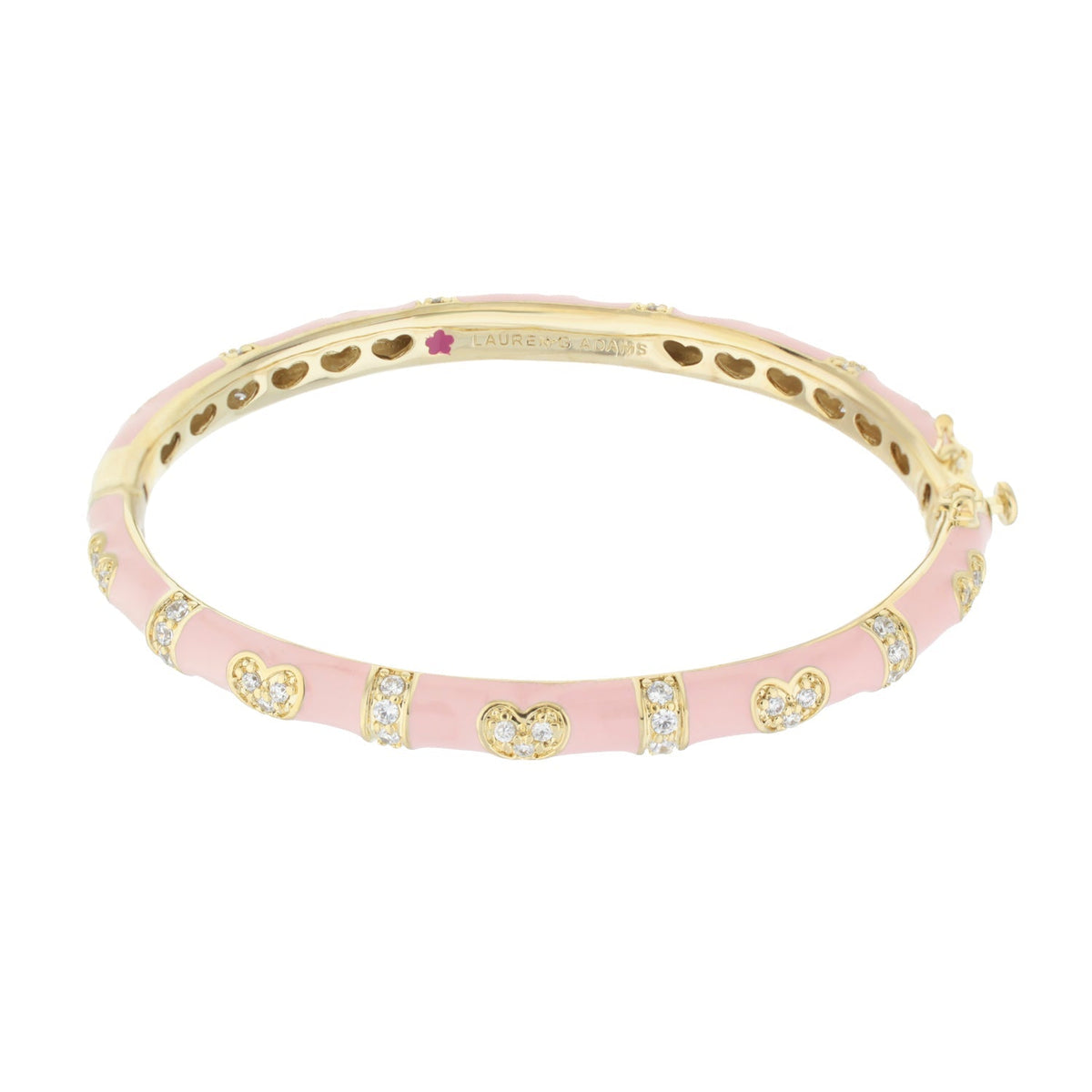 Pave Love Stackable Bangle by Lauren G Adams pink enamel gold-tone double heart stations crystals on Tampa Home & Garden Store