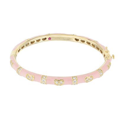 Pave Love Stackable Bangle by Lauren G Adams pink enamel gold-tone double heart stations crystals on Tampa Home & Garden Store