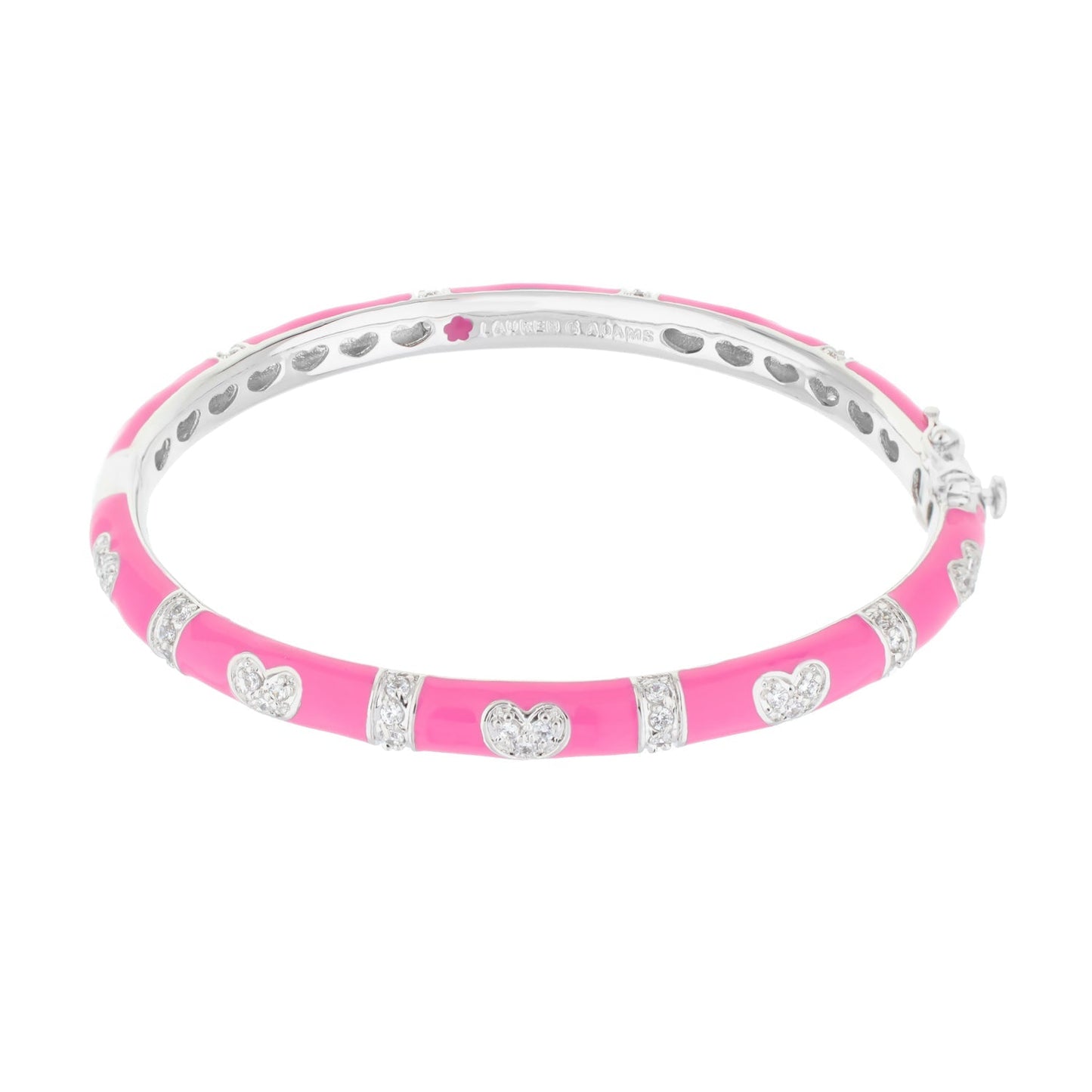Pave Love Stackable Bangle pink enamel bracelet with heart stations by Lauren G Adams on Tampa Home & Garden Store