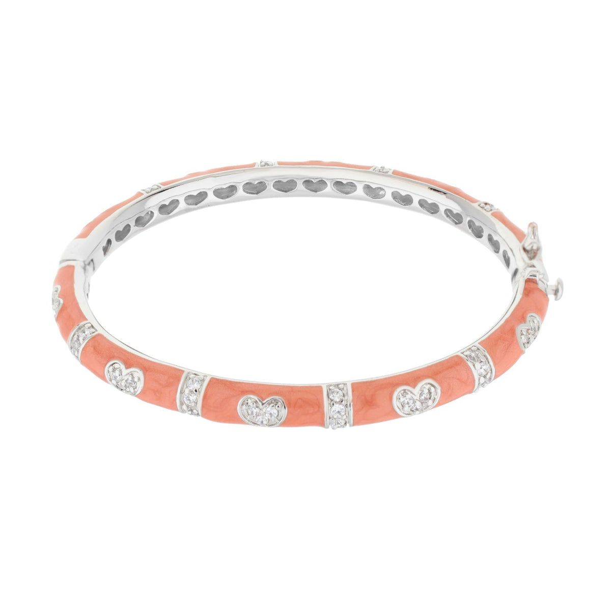 Pave Love Stackable Bangle with coral enamel and silver-tone pave heart accents, double hearts on Tampa Home & Garden Store