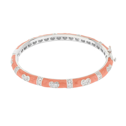 Pave Love Stackable Bangle with coral enamel and silver-tone pave heart accents, double hearts on Tampa Home & Garden Store
