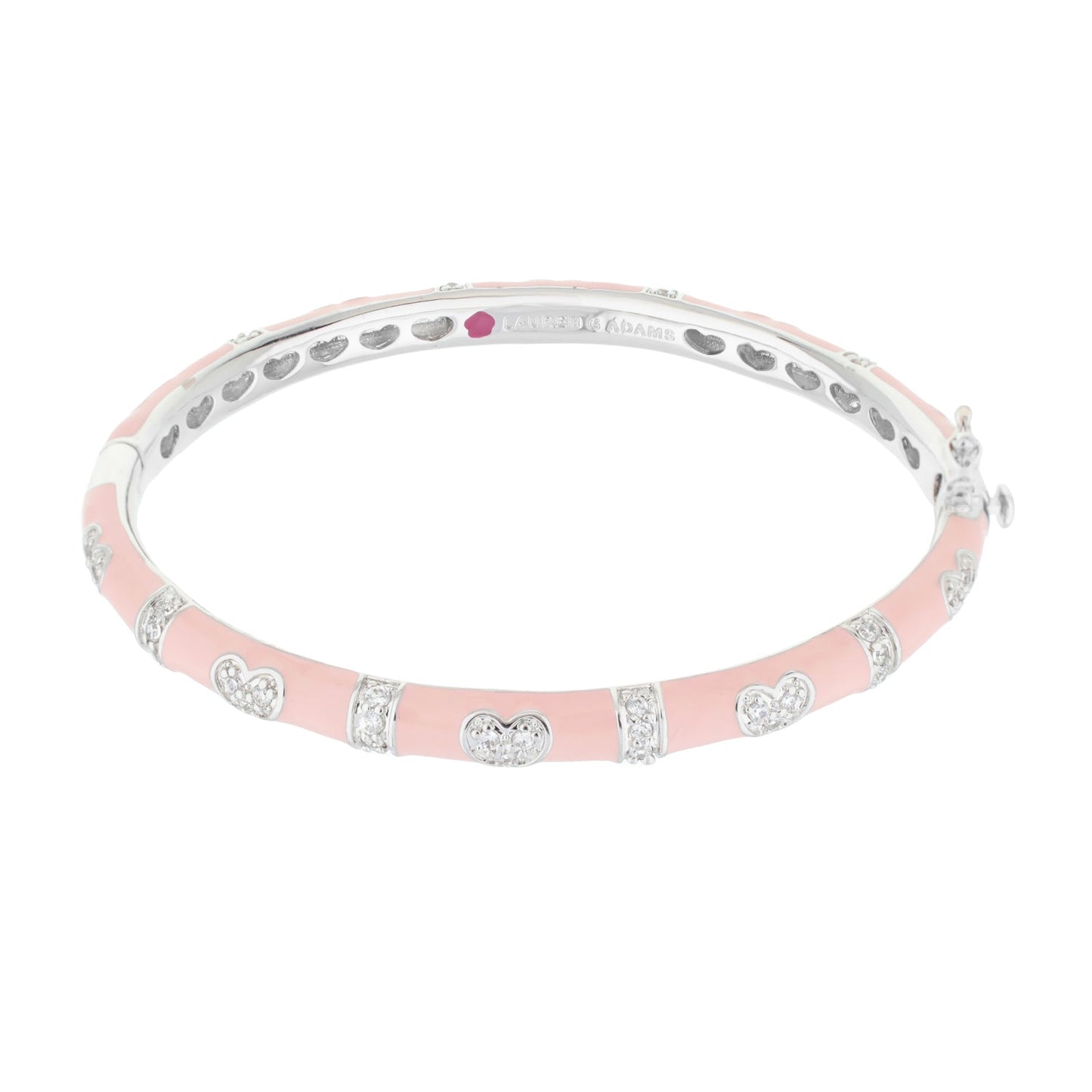 Lauren G Adams pink enamel stackable bangle with double heart stations and pavé heart charms on Tampa Home & Garden Store