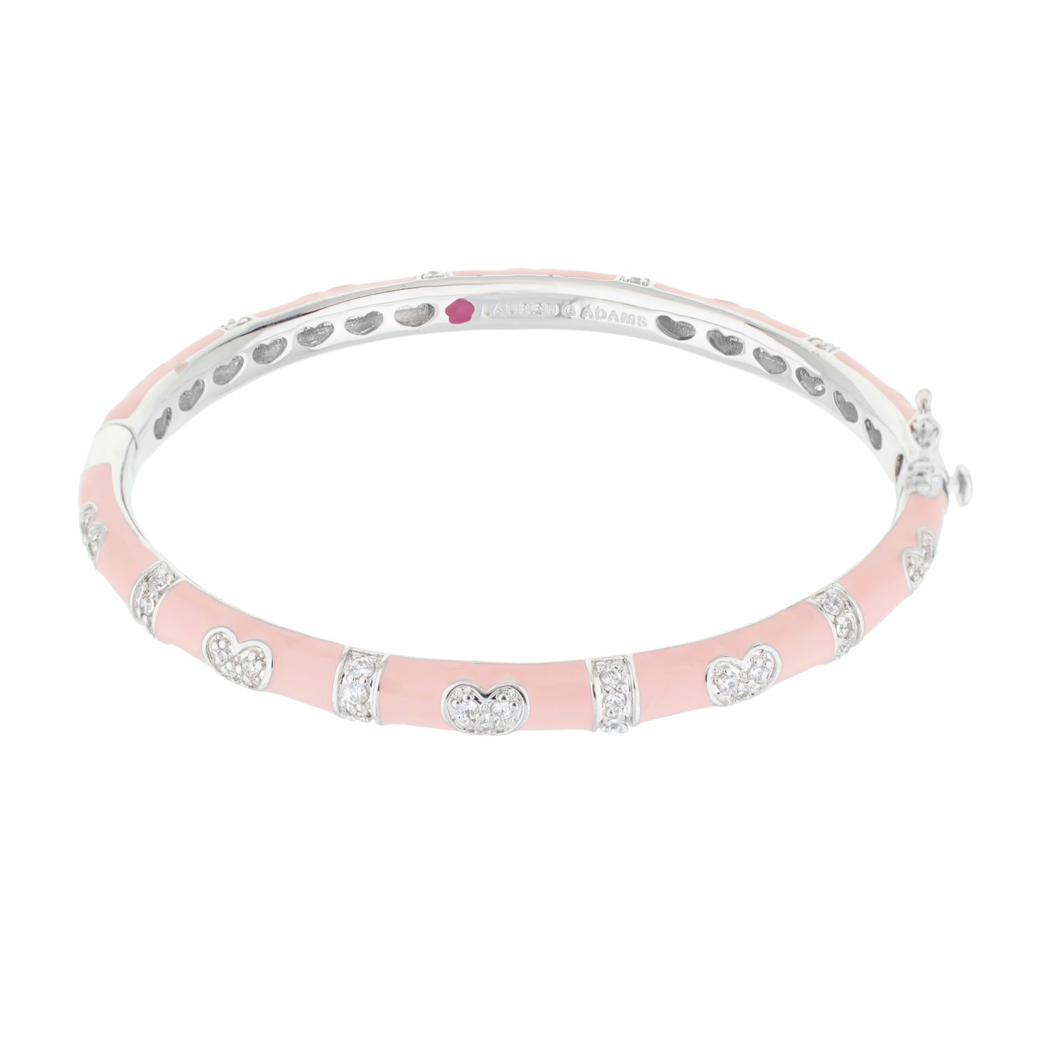 Lauren G Adams pink enamel stackable bangle with double heart stations and pavé heart charms on Tampa Home & Garden Store