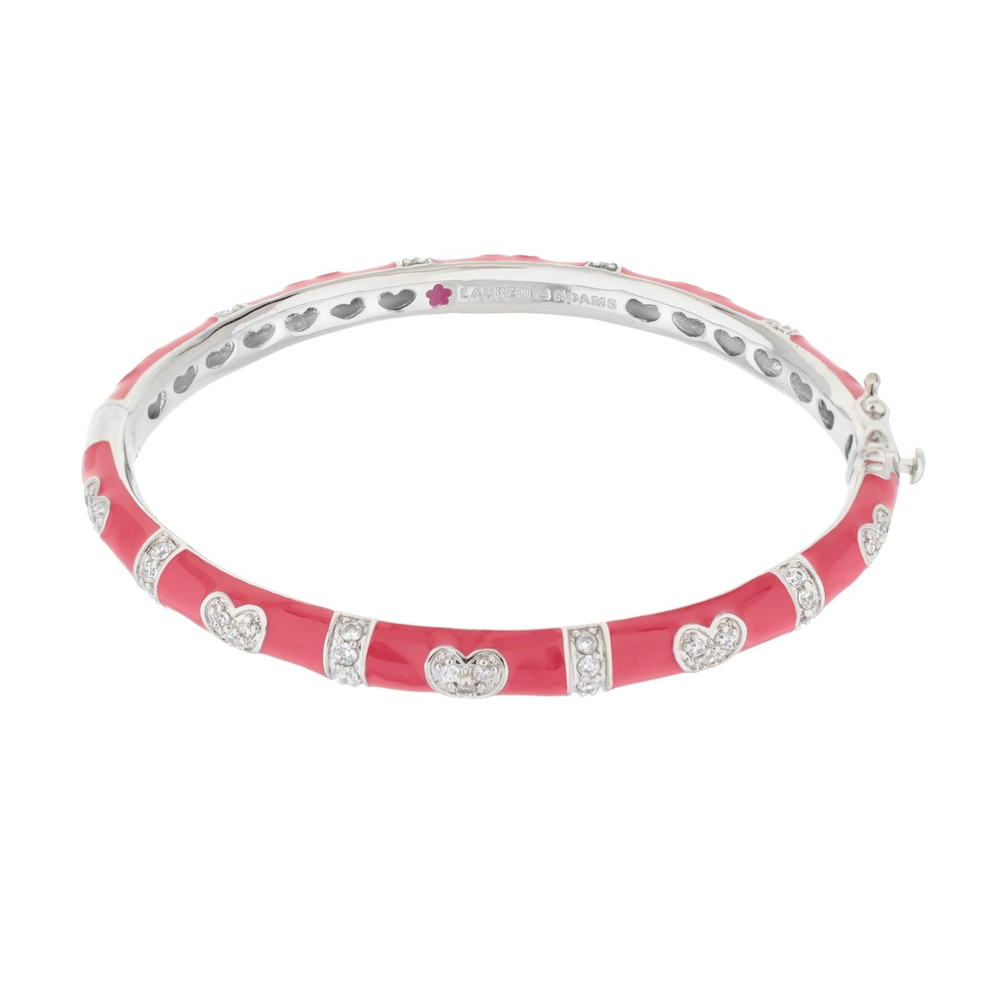 Pave Love Stackable Bangle - Double Heart Station pink enamel pavé bracelet by Lauren G Adams on Tampa Home & Garden Store