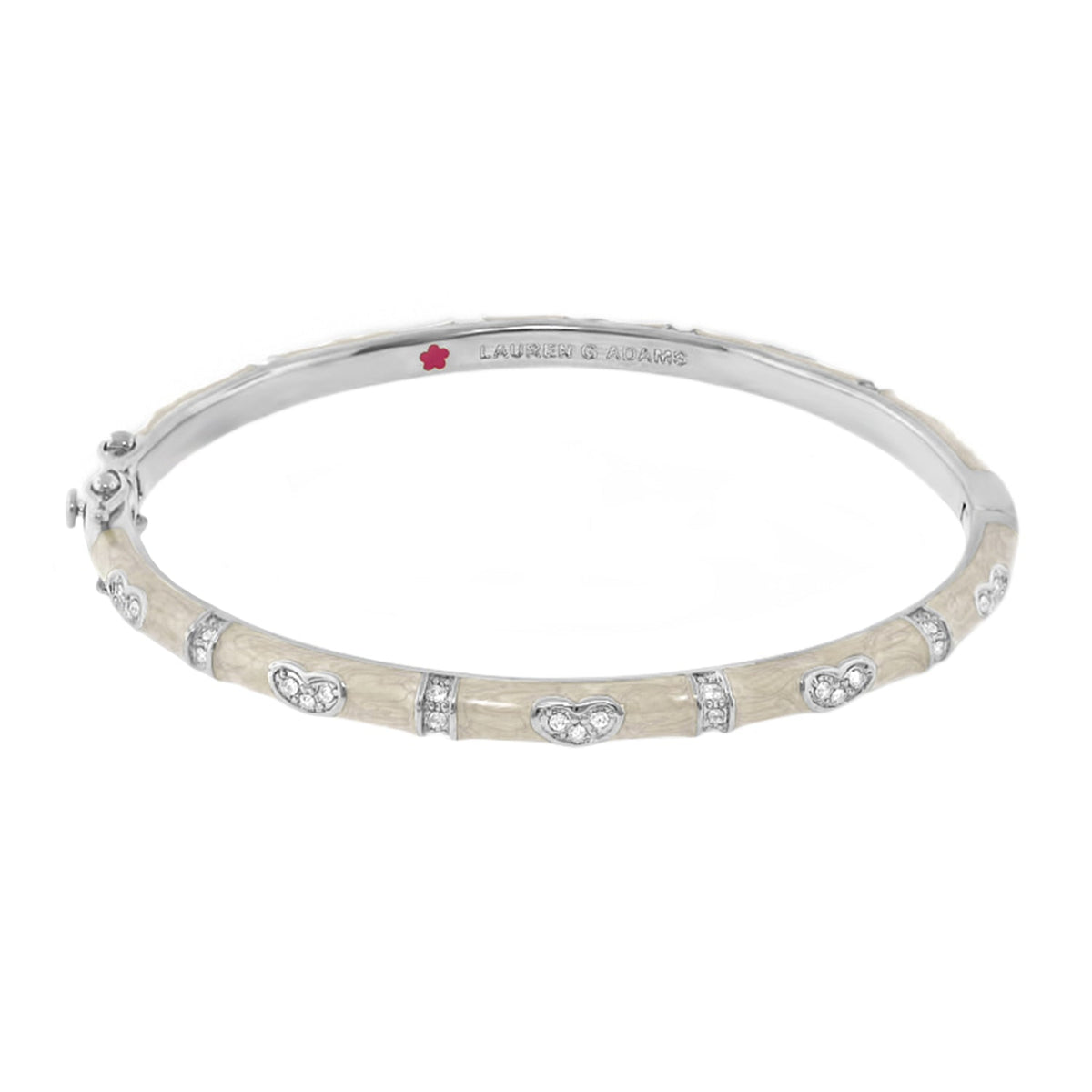 Pave Love Stackable Bangle Heart Station Lauren G Adams beige inlay pave hearts bracelet on Tampa Home & Garden Store