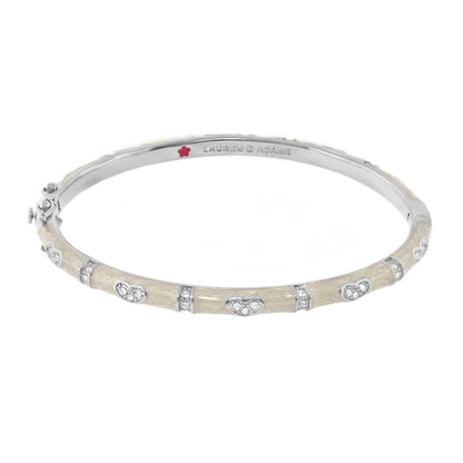 Pave Love Stackable Bangle Heart Station Lauren G Adams beige inlay pave hearts bracelet on Tampa Home & Garden Store
