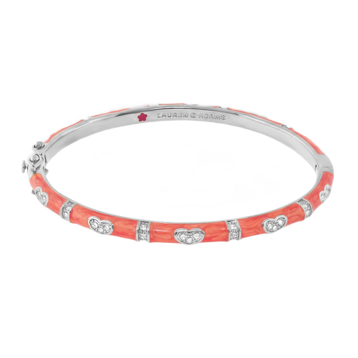 Lauren G Adams Pave Love Stackable Bangle coral enamel bracelet with single heart pavé stations on Tampa Home & Garden Store