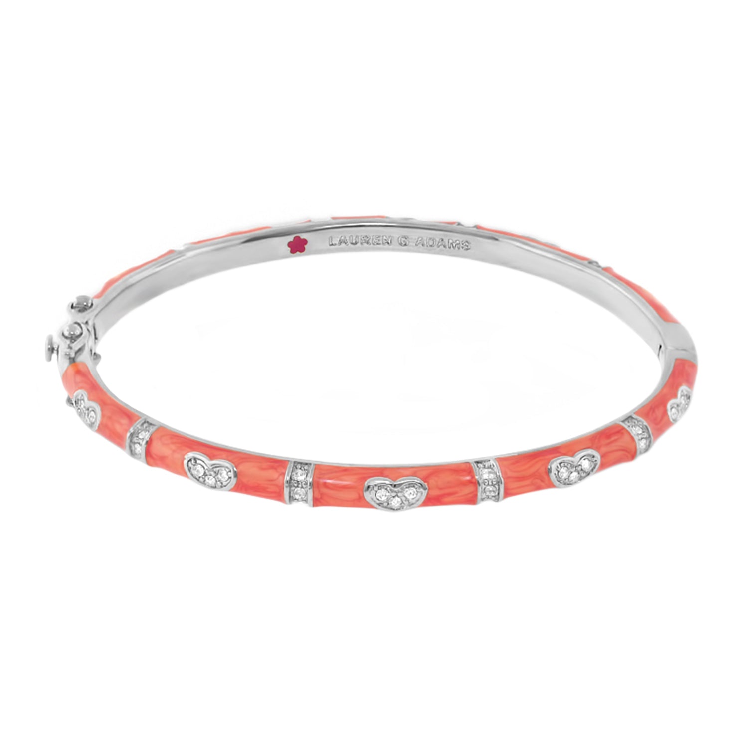 Lauren G Adams Pave Love Stackable Bangle coral enamel bracelet with single heart pavé stations on Tampa Home & Garden Store