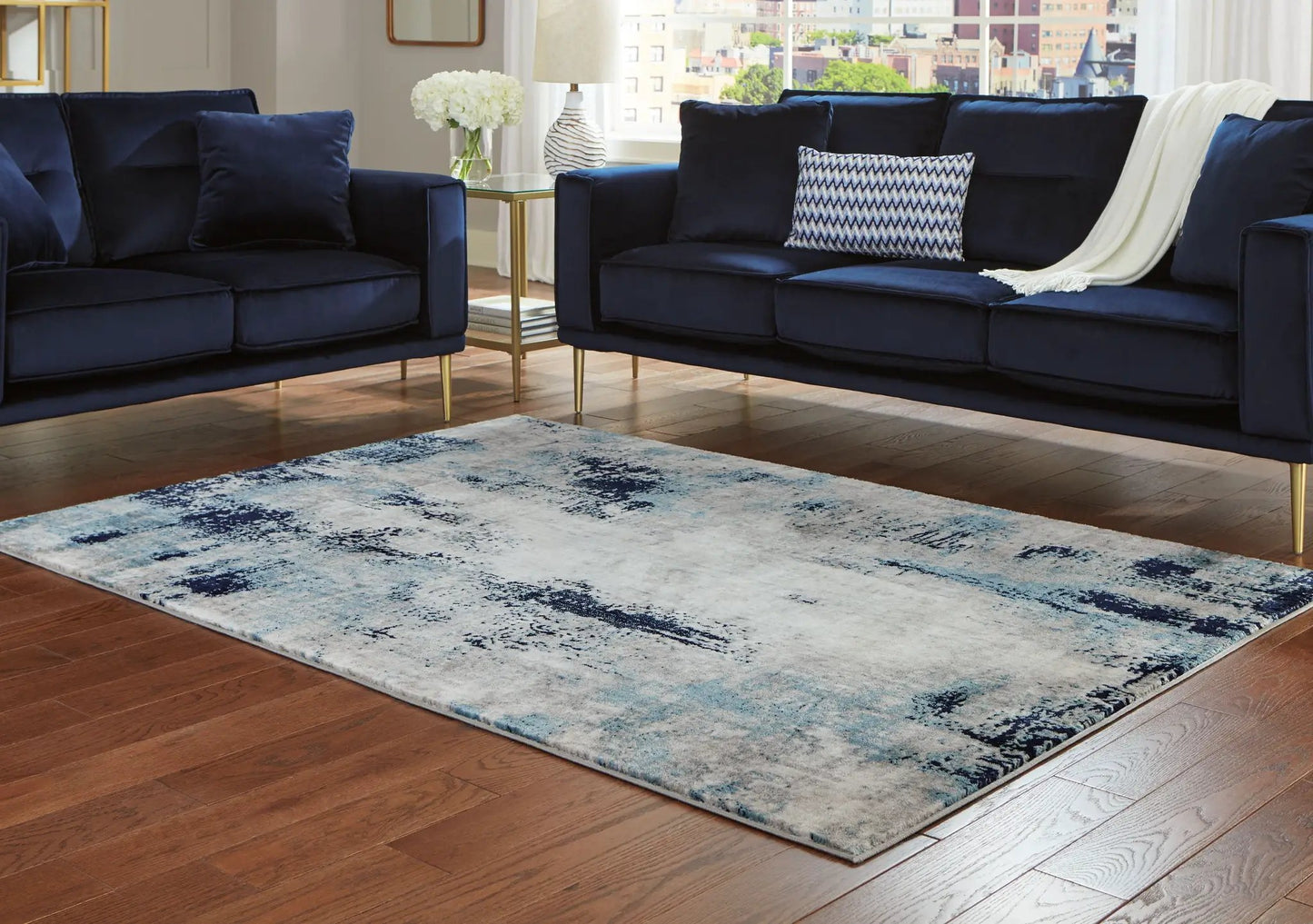 Leonelle Rug Abstract 8x10 White Blue Gray