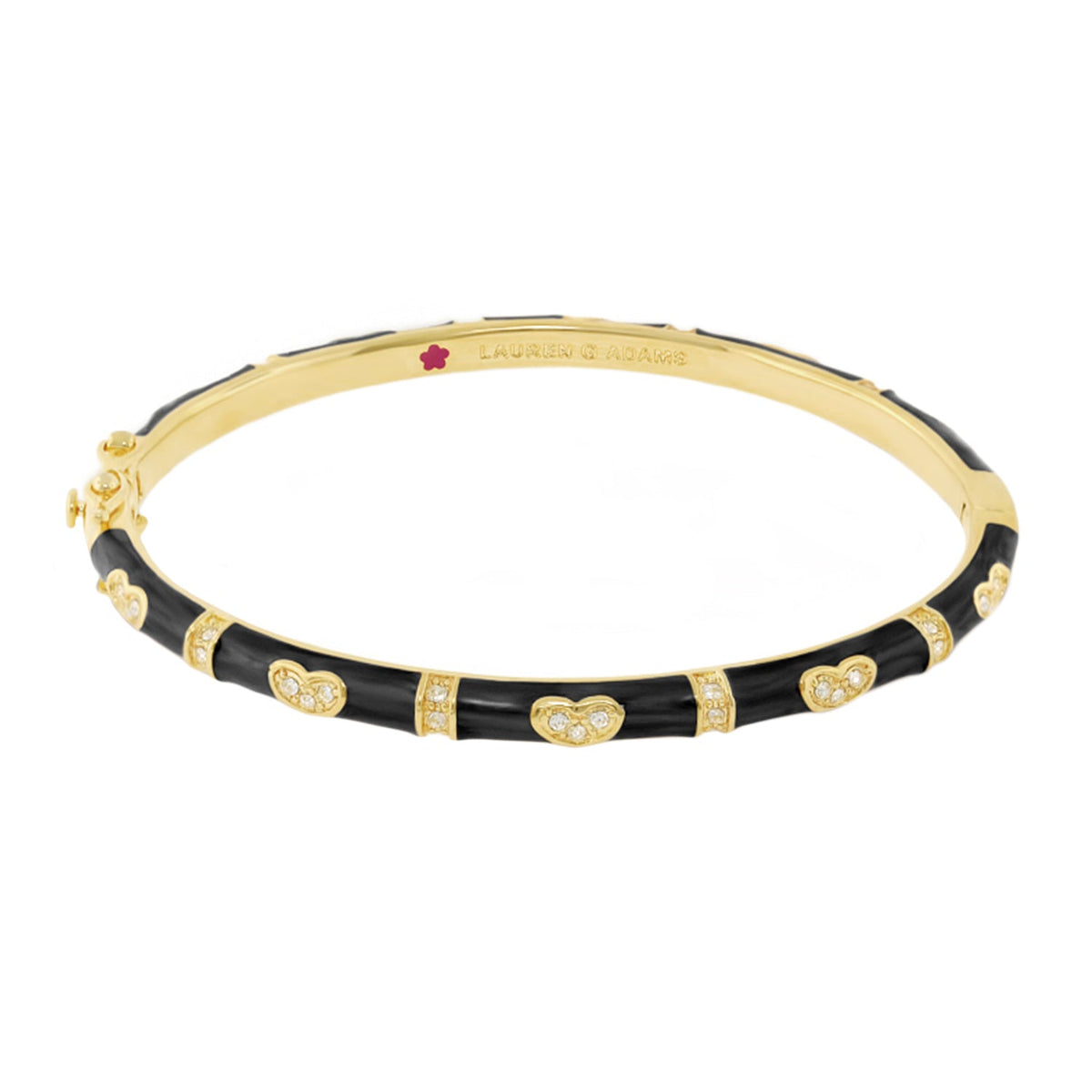 Pave Love Stackable Bracelet by Lauren G Adams with black enamel and gold heart stations on Tampa Home & Garden Store