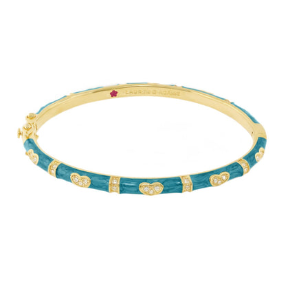 Pave Love Stackable Bangle — turquoise enamel with gold-tone heart pavé stations by Lauren G Adams on Tampa Home & Garden Store