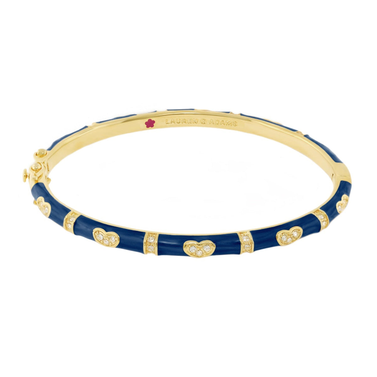 Lauren G Adams Pave Love stackable bangle in gold with blue enamel heart stations on Tampa Home & Garden Store