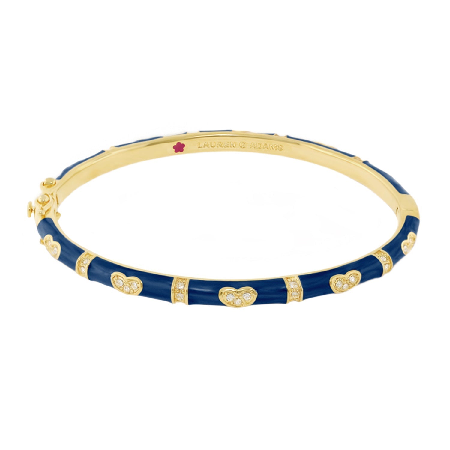 Lauren G Adams Pave Love stackable bangle in gold with blue enamel heart stations on Tampa Home & Garden Store