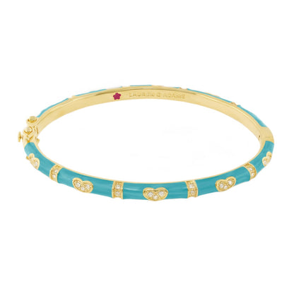Stackable bracelet turquoise enamel with gold-tone hearts and pavé stones by Lauren G Adams on Tampa Home & Garden Store
