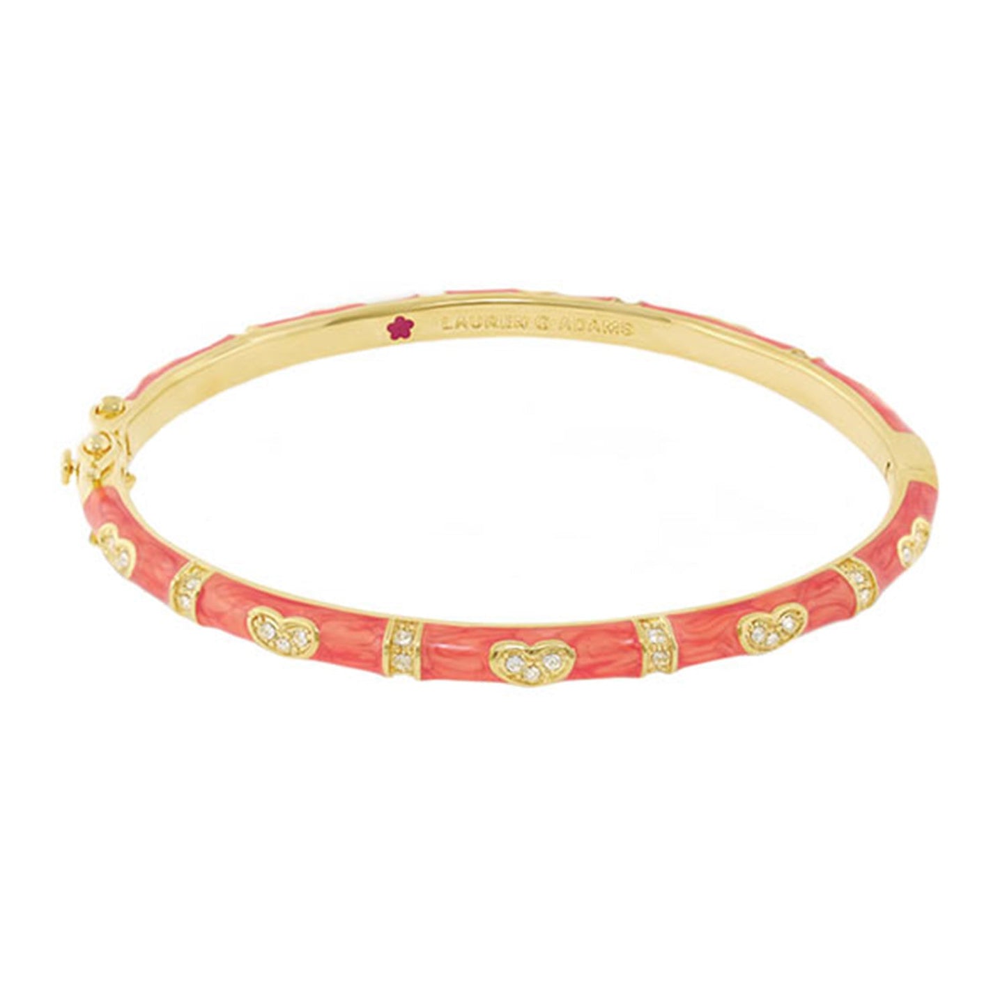 Pave Love Stackable Bangle by Lauren G Adams with pink enamel segments and pavé heart accents on a gold-tone bracelet Single Heart Station on Tampa Home & Garden Store