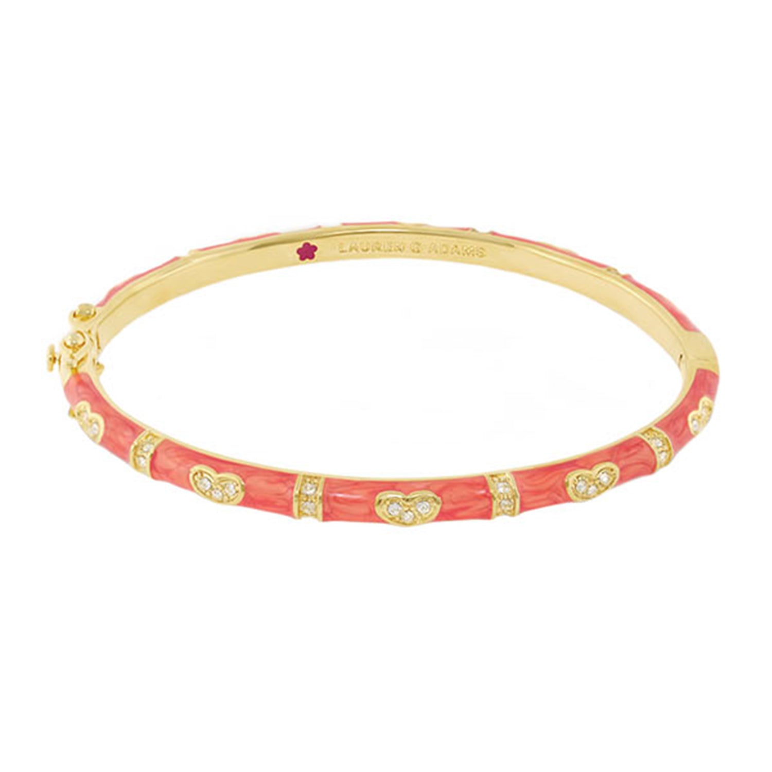 Pave Love Stackable Bangle by Lauren G Adams with pink enamel segments and pavé heart accents on a gold-tone bracelet Single Heart Station on Tampa Home & Garden Store