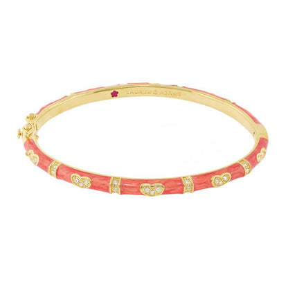 Pave Love Stackable Bangle by Lauren G Adams with pink enamel segments and pavé heart accents on a gold-tone bracelet Single Heart Station on Tampa Home & Garden Store