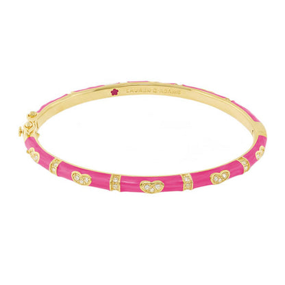 Pave Love Stackable Bangle - Single Heart Station pink enamel gold bracelet Lauren G Adams on Tampa Home & Garden Store