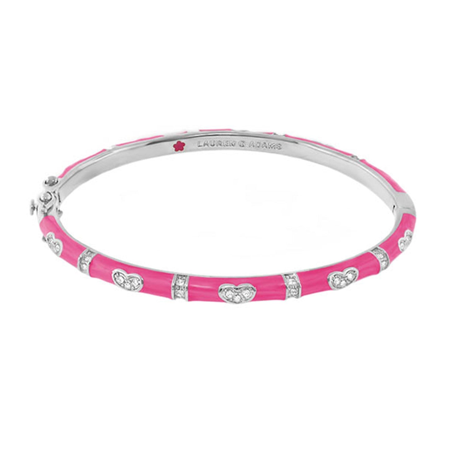 Pave Love stackable pink bangle bracelet by Lauren G Adams with crystal heart stations on Tampa Home & Garden Store