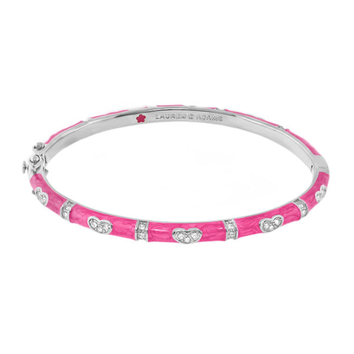 Pave Love Stackable Bangle - Single Heart Station by Lauren G Adams in pink enamel with crystal heart accents on Tampa Home & Garden Store