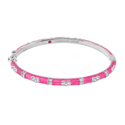 Pave Love Stackable Bangle - Single Heart Station by Lauren G Adams in pink enamel with crystal heart accents on Tampa Home & Garden Store
