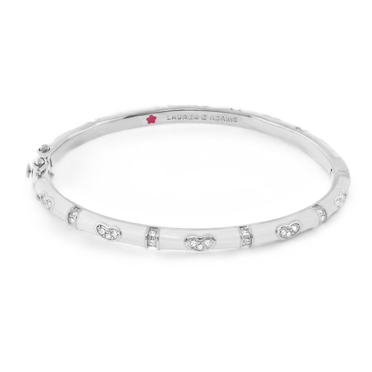 Pave Love Stack Bangle Heart Station by Lauren G Adams, silver bracelet with crystal accent on Tampa Home & Garden Store