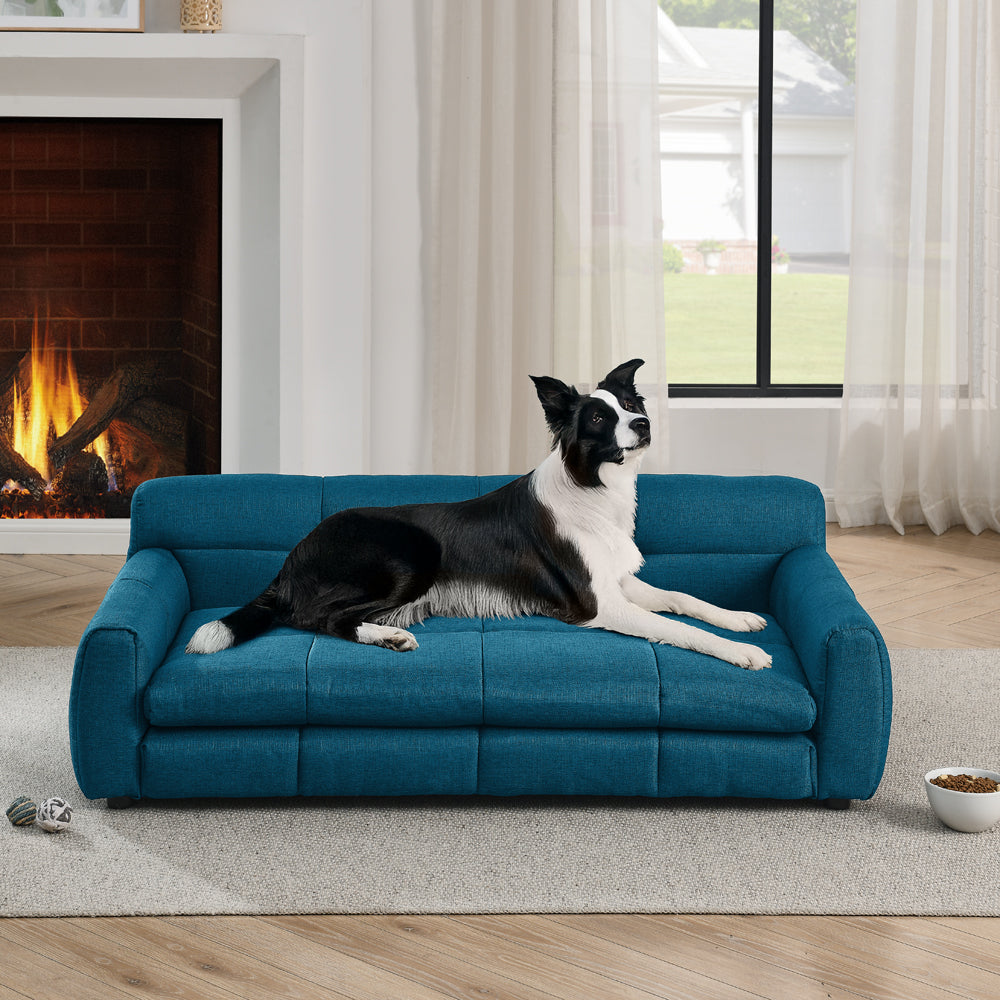 Soft pet bed for big dogs in dark blue by HouseOfZazla with a black and white dog on Tampa Home & Garden Store
