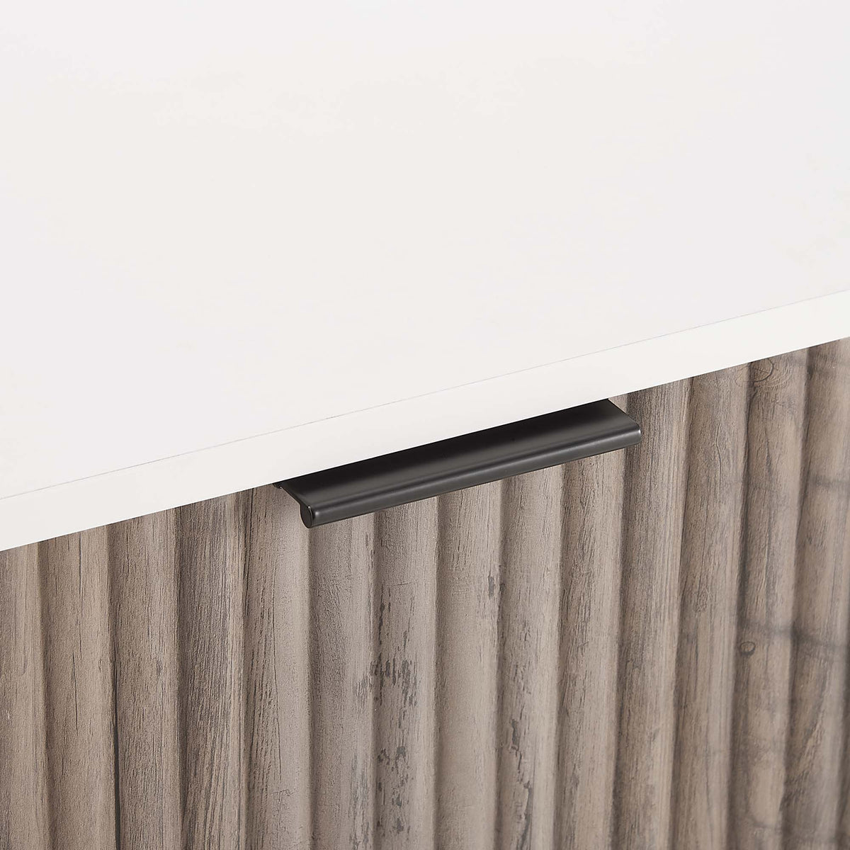 Fluted nightstand with drawer gray/white, contemporary accent table with black bar pull on Tampa Home & Garden Store