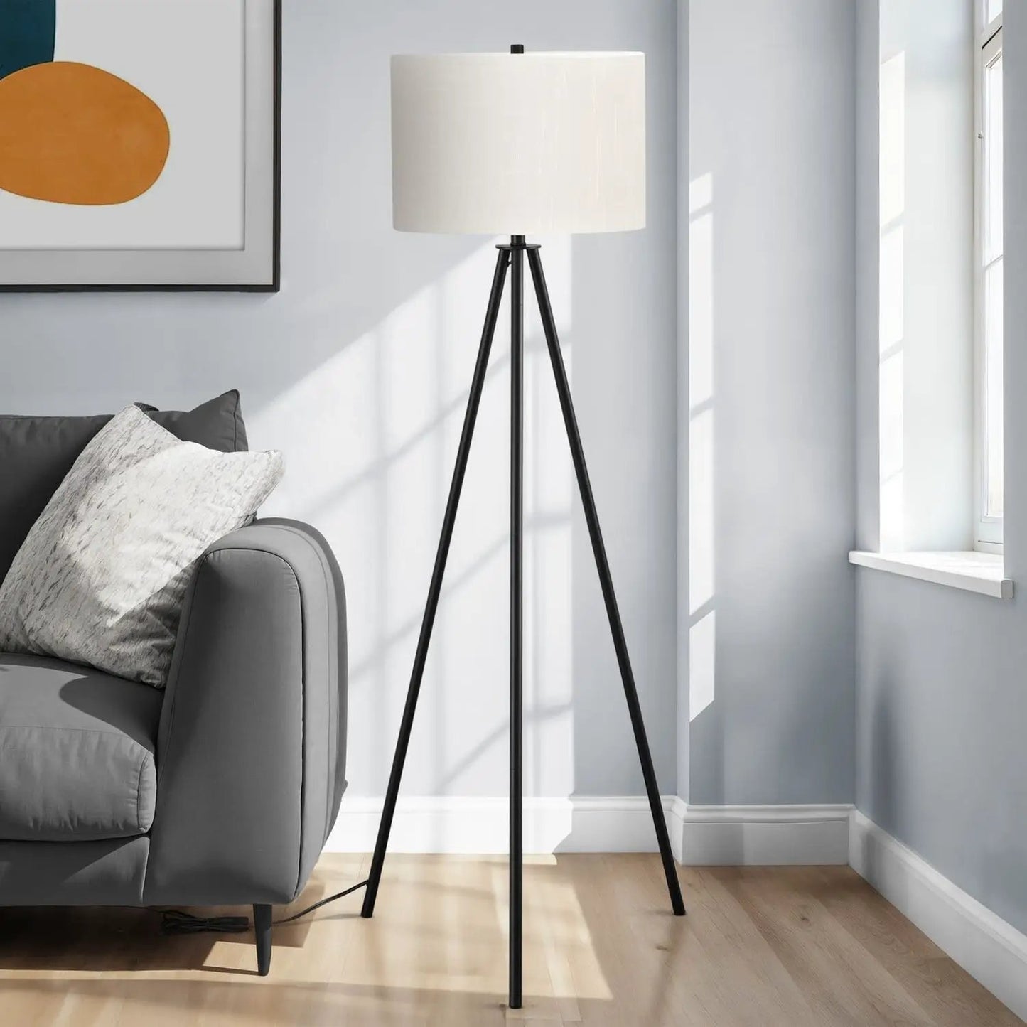 Contemporary Floor Lamp and Tripod Drum Shade