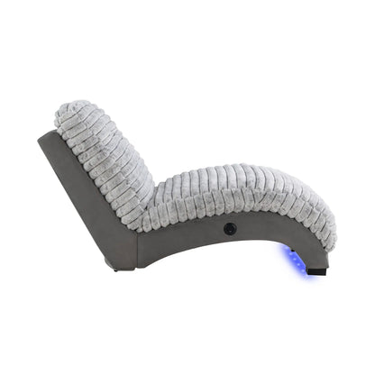 Denise Accent Chaise With USB Support, gray faux fur wrapped cushions on a curved dark base on Tampa Home & Garden Store