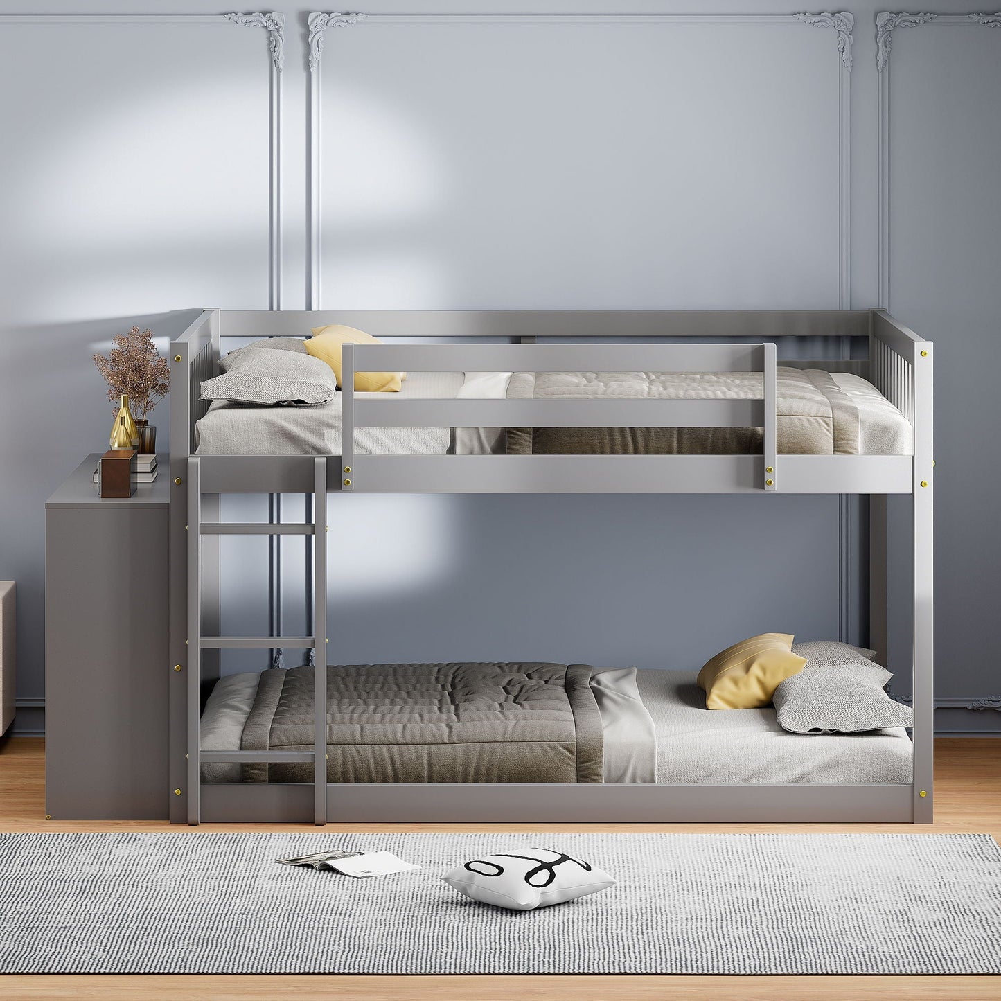 Solid Pine Bunk Bed with Drawers and Shelves