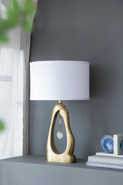 Geode-Inspired gold aluminum table lamp with white shade and sculptural base by HouseOfZazla on Tampa Home & Garden Store