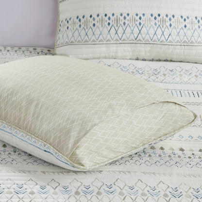 Printed Microfiber Seersucker Quilt Set by HouseOfZazla, reversible taupe/blue on Tampa Home & Garden Store