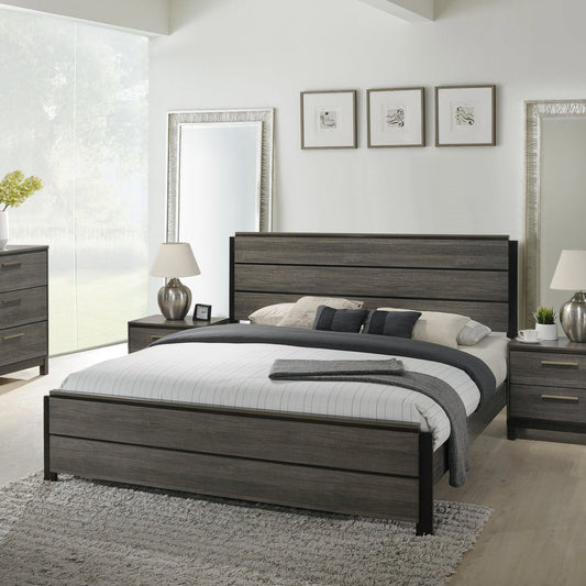 Ioana Contemporary Wood Panel Bed by HouseOfZazla, wood platform bed with two nightstands on Tampa Home & Garden Store