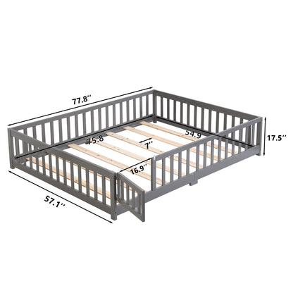 Solid wood platform bed with door and fence for children, gray finish, HouseOfZazla on Tampa Home & Garden Store