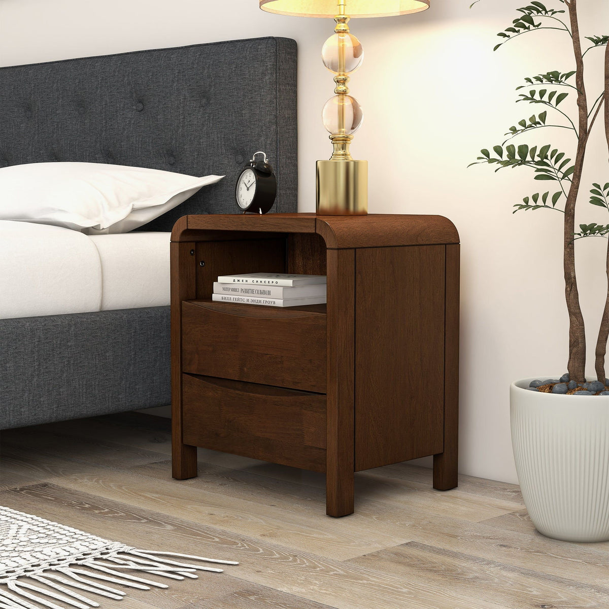 Brown solid wood two-drawer nightstand by HouseOfZazla accent nightstand on Tampa Home & Garden Store