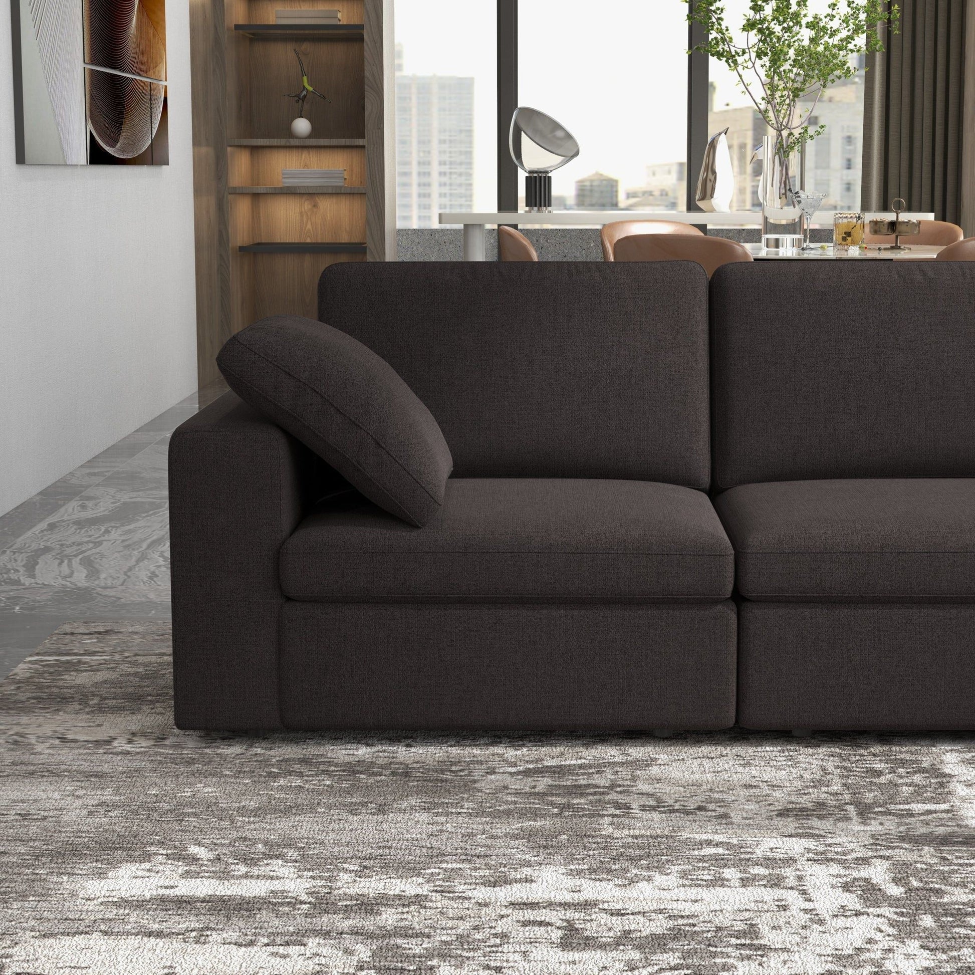 Cecilia modular corner sectional sofa in dark charcoal fabric on Tampa Home & Garden Store