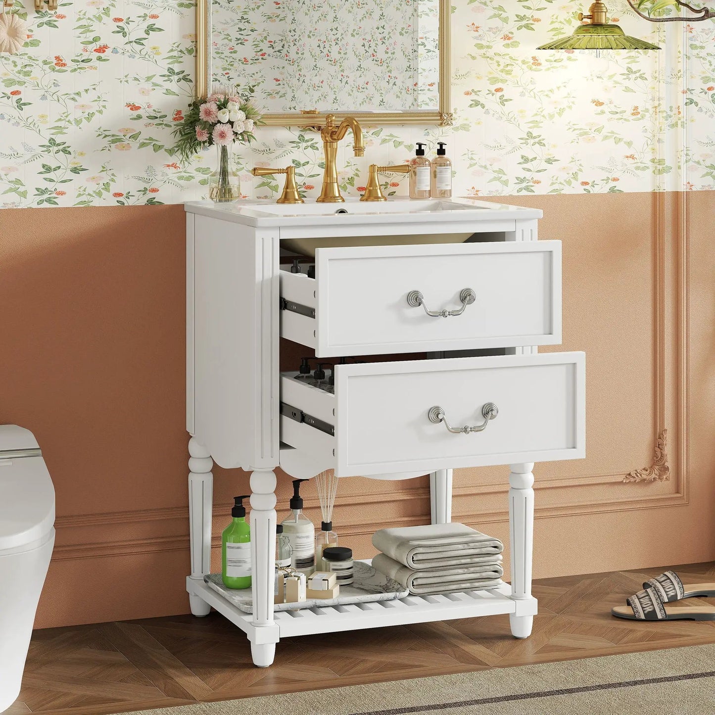 Wave Design Bathroom Vanity with Sink and Drawers