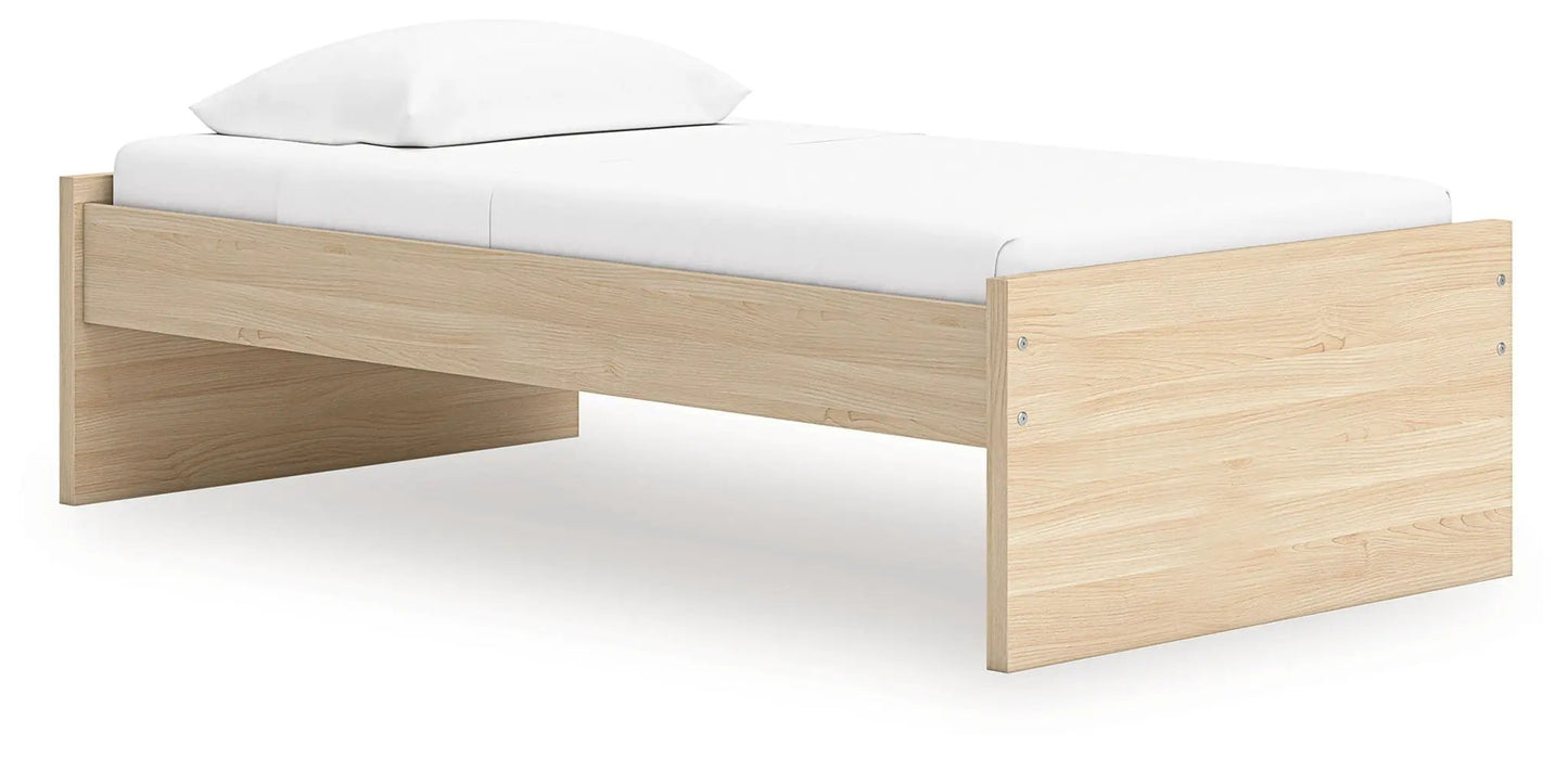 Onita Platform Bed natural oak wood bed frame with white mattress on Tampa Home & Garden Store