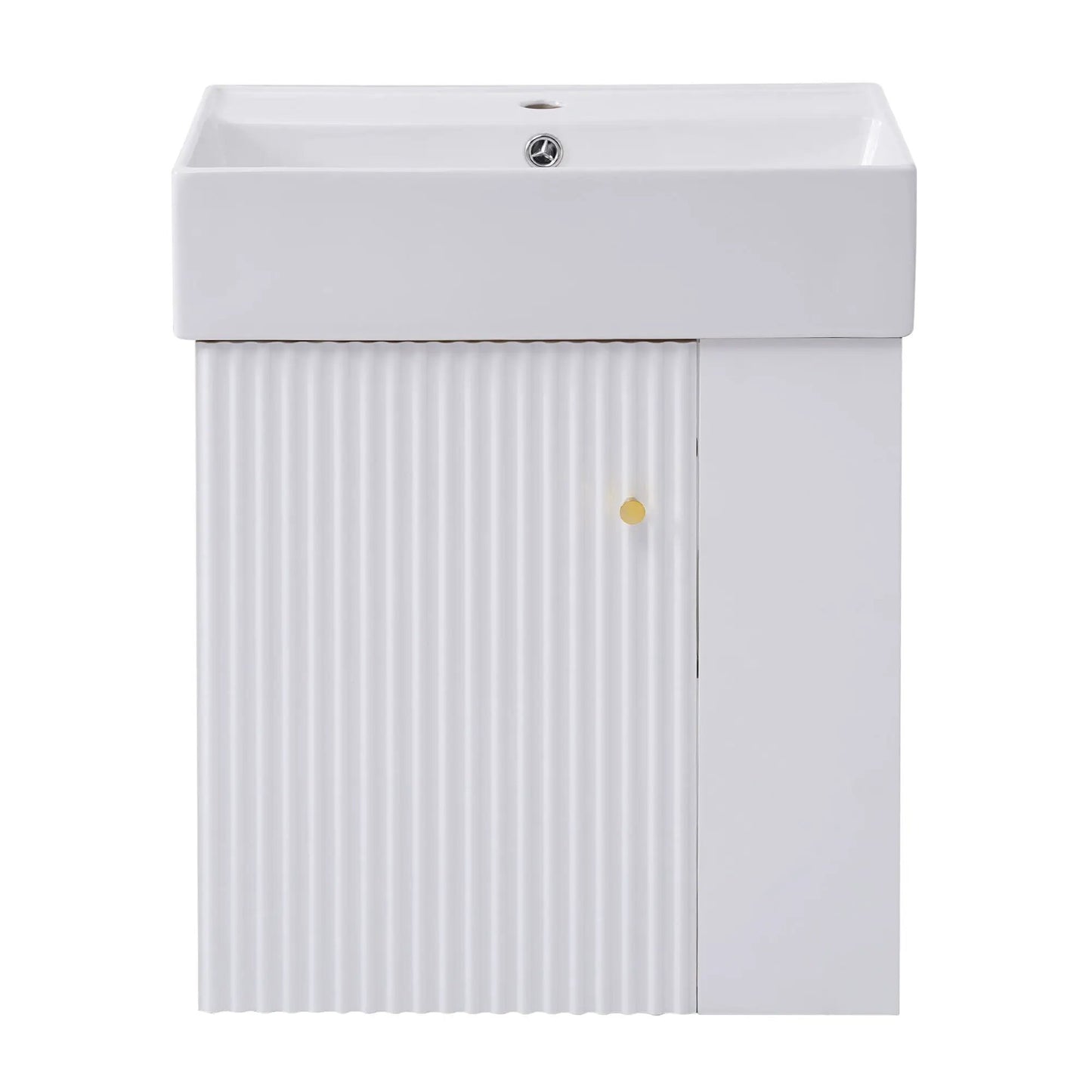 Compact Modern Floating Vanity with Ceramic Basin