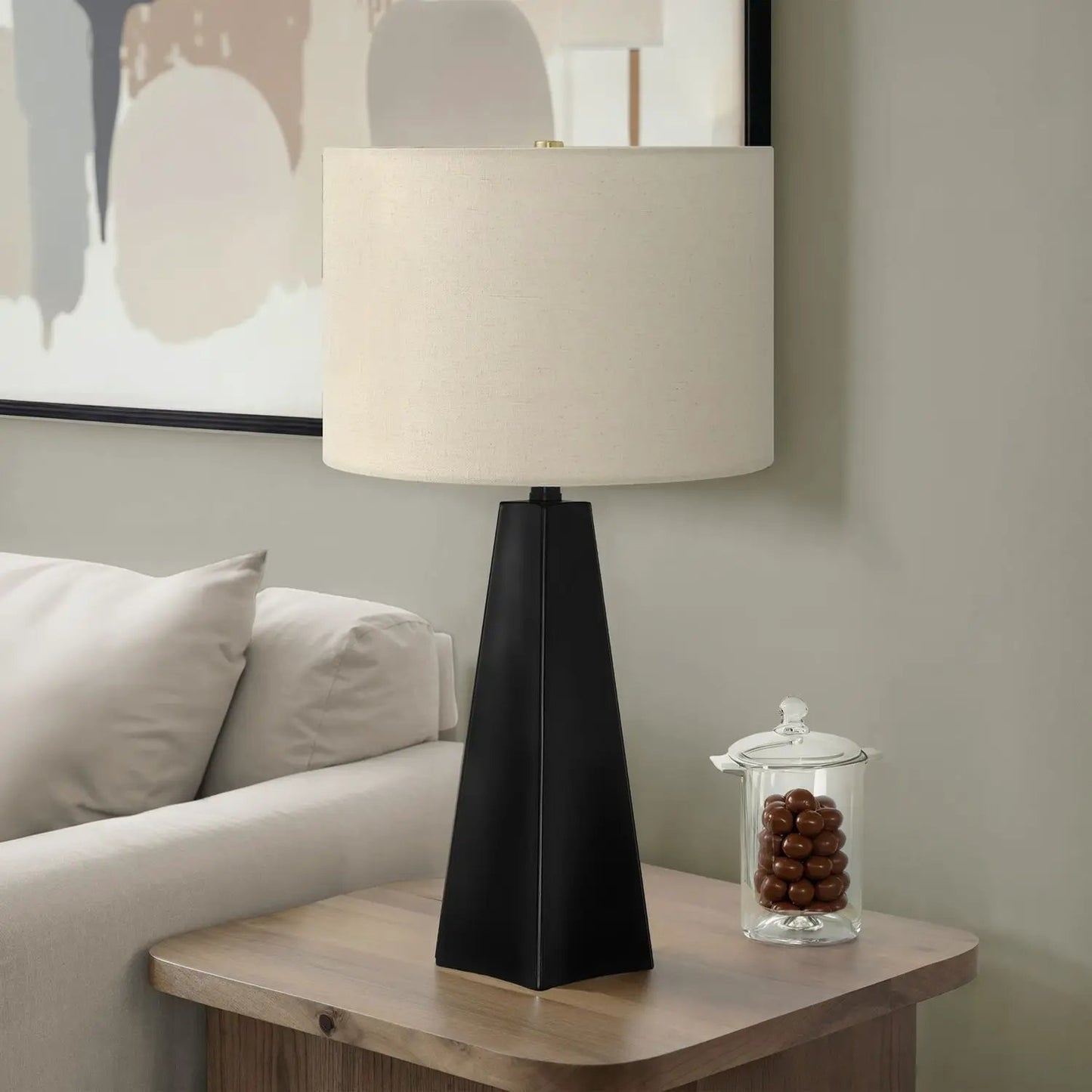 Table lamp black resin base modern style with beige fabric shade by Unique Piece Furniture on Tampa Home & Garden Store