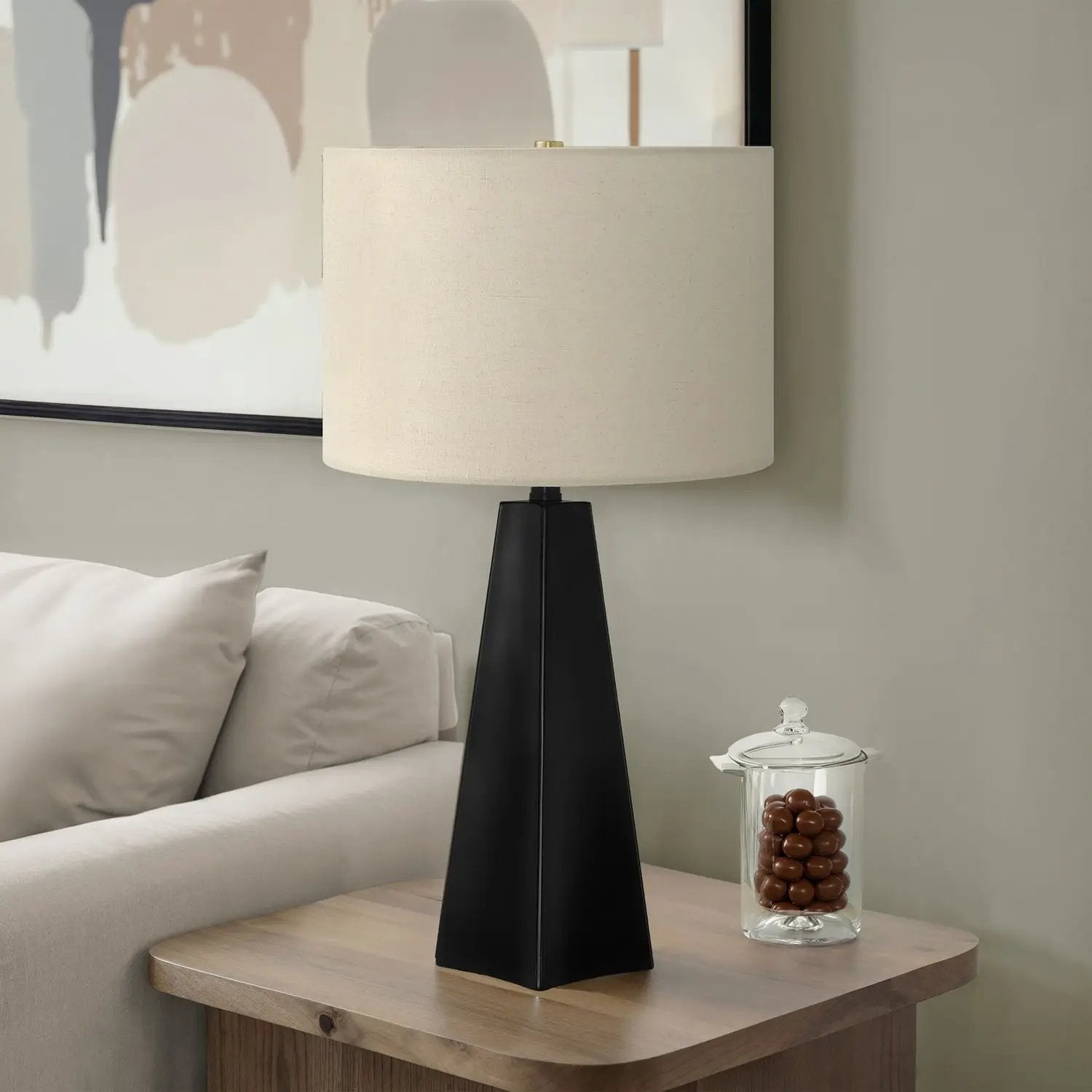 Table lamp black resin base modern style with beige fabric shade by Unique Piece Furniture on Tampa Home & Garden Store