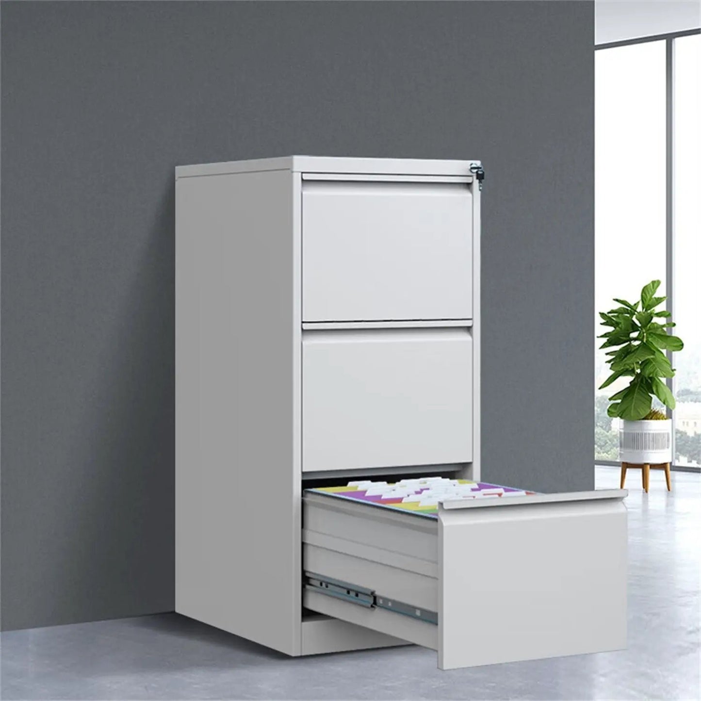 Metal 3-drawer file cabinet with lock in gray for office storage by Unique Piece Furniture on Tampa Home & Garden Store