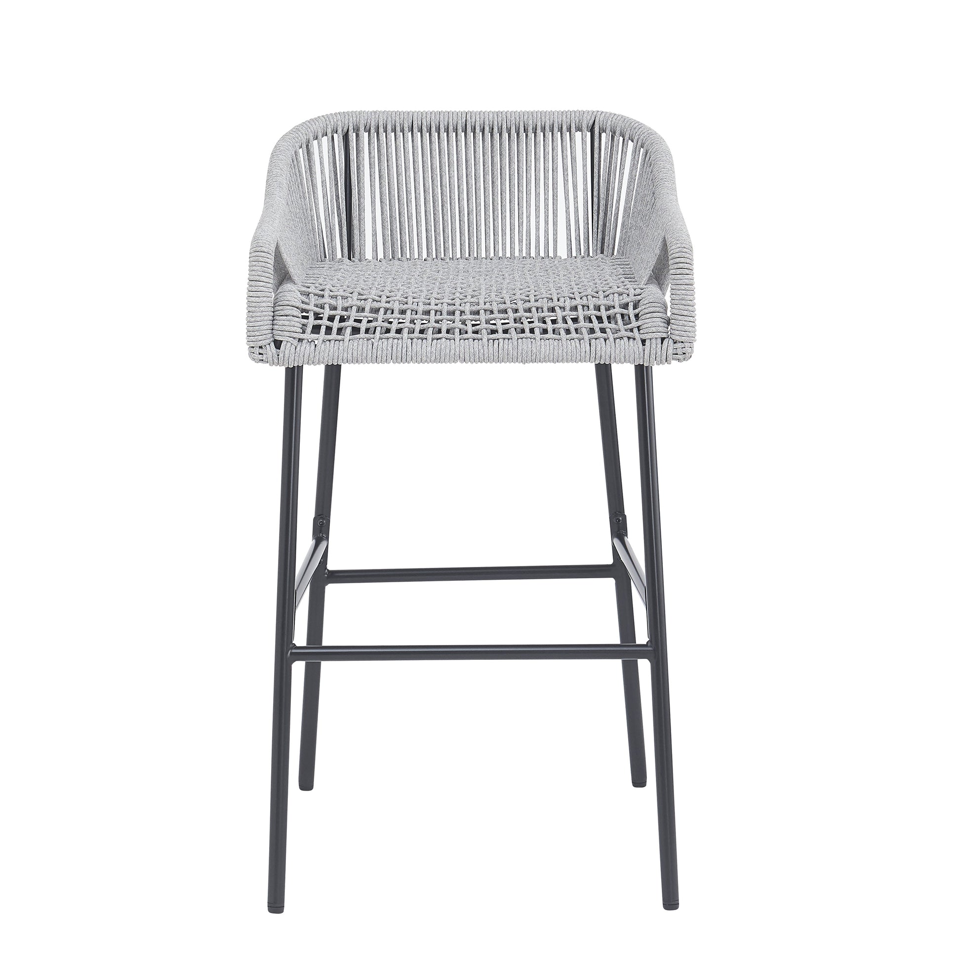 La Push light gray rope bar stools, set of 2, woven rope seat and back with black metal legs on Tampa Home & Garden Store