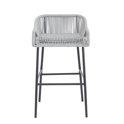 La Push light gray rope bar stools, set of 2, woven rope seat and back with black metal legs on Tampa Home & Garden Store